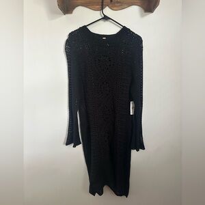 Free People Black Long Sleeve Crochet Dress